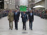 Il Vessillo con Pres. Ilario Merlin, Con. Nan. Romano Bottosso, il Col. David Colussi e l'Alfiere Alberto Ambrosio-Foto di G.Francescutti.